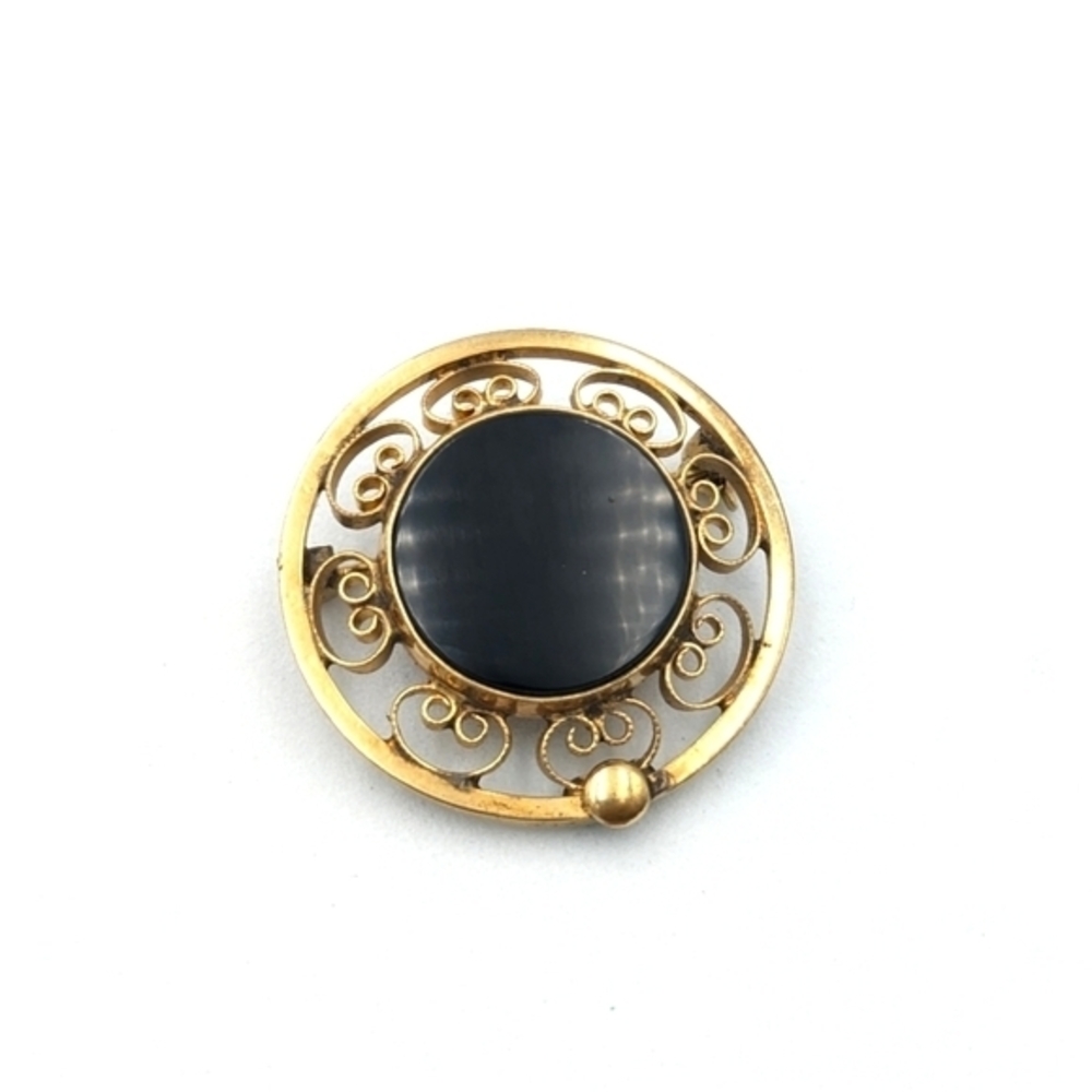 Vintage Onyx Pin 1/20 12K Gold Filled Catamore Brooch